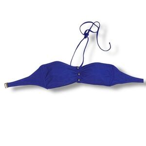 Lauren Ralph Lauren Blue Halter Bikini Top Gold Button Bandeau Sz 6 Classic